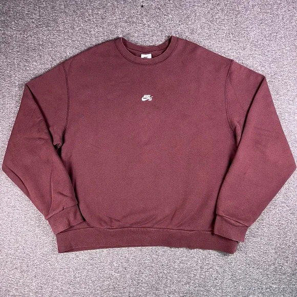 Nike SB Sweaters Mens L Maroon Loose Fit Pullover Skateboarding Swoosh Heavy - Picture 6 of 14